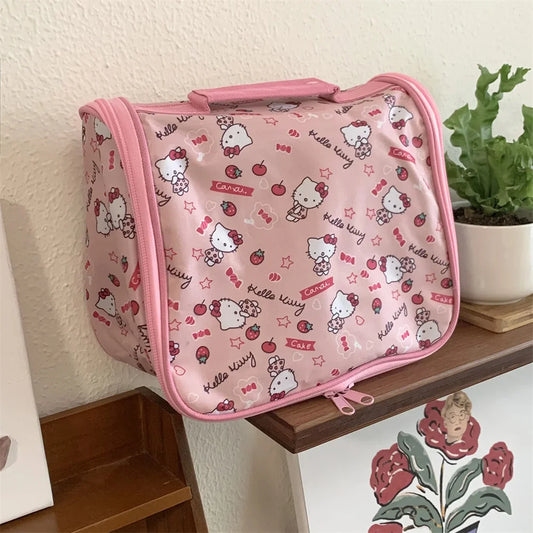 Large Capacity Sanrio Hello Kitty Cosmetic Bag Large Capacity Make Up Brush Storage Bags Girl Gifts Portable Waterproof Handbag